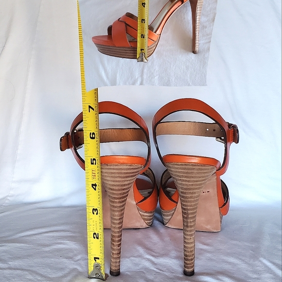 EUC Coach Orange Platform High Heels Shoes Sz 7 w/ Strappy Ankle Buckle with Box - Picture 13 of 16
